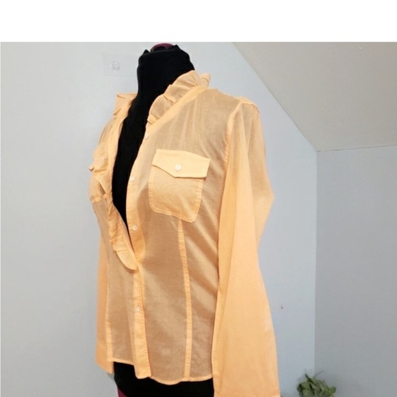 Vintage Talbots Semi Sheer Blouse Peach Ruffled
Button Front Cotton Top Size 14 - Picture 3 of 14